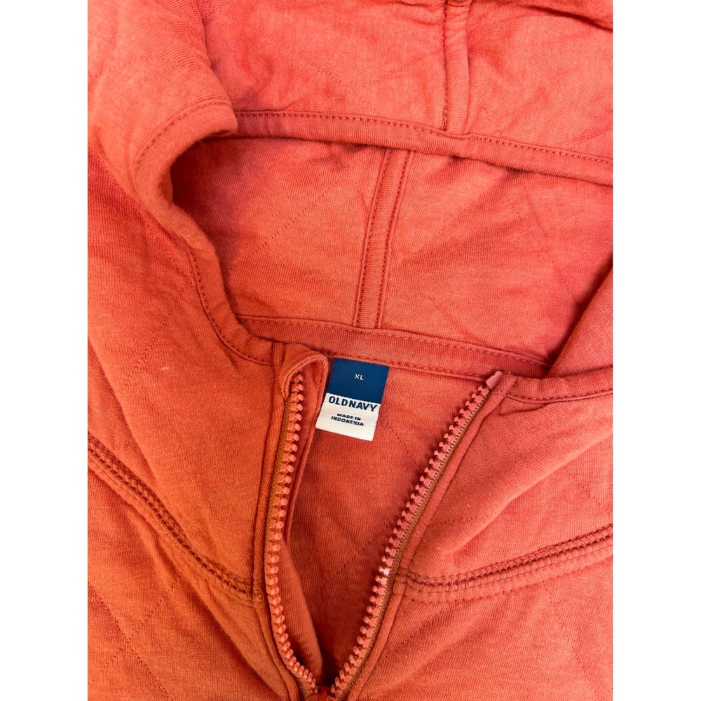 Old Navy Womens XL Quilted Quarter Zip Hoodie Coral Orange Pullover Sweatshirt - Picture 3 of 4